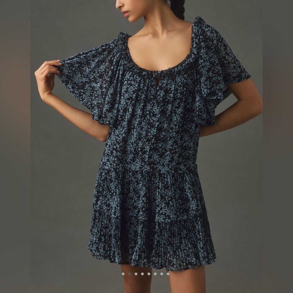 💐 Like New 🌺  Anthropologie Dropped Waist Floral Chiffon Mini Dress 💘